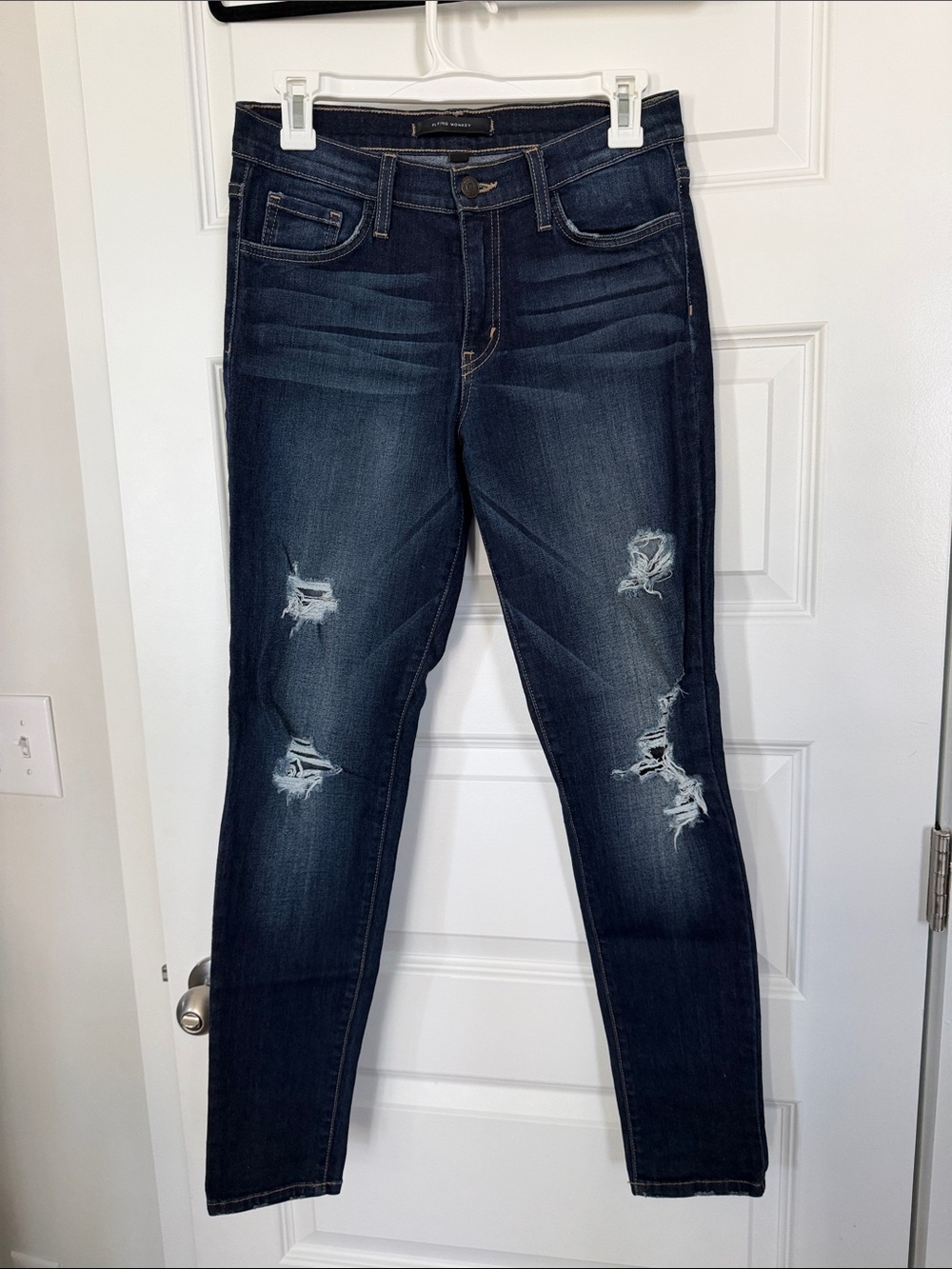 Flying Monkey Dark Blue Distressed Mid Rise Skinny Jeans